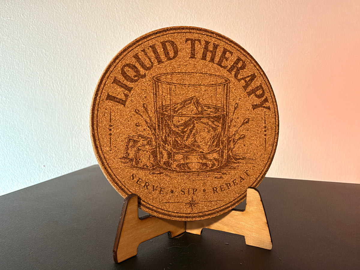 Whisky Korkuntersetzer „Liquid Therapy“ – Vintage-Design mit Lasergravur